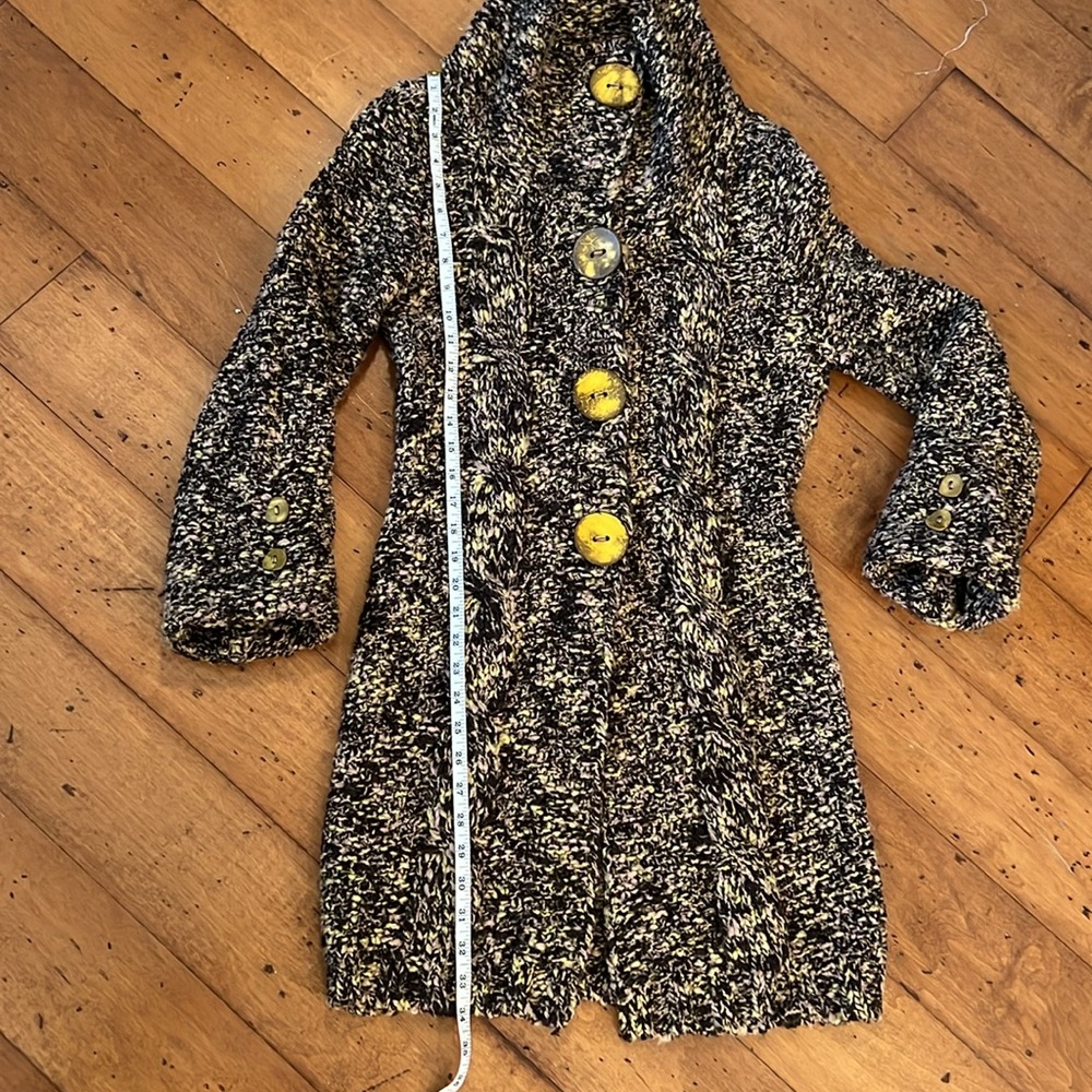 Free People Long Button Up Sweater Purple & Yellow with 2” Buttons - Picture 2 of 12